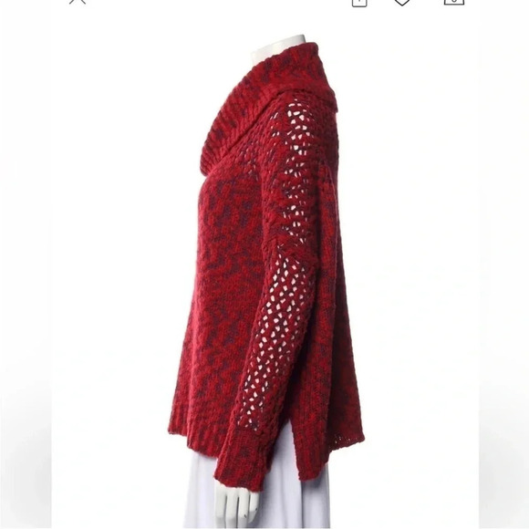 Alice + Olivia Red Wavy Knit Relaxed Fit Cowl Neck Sweater, Size xs - Picture 3 of 4